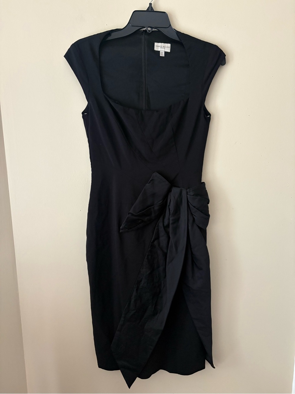 Karen Millen Black Midi Dress with Side Bow Sz.US 6